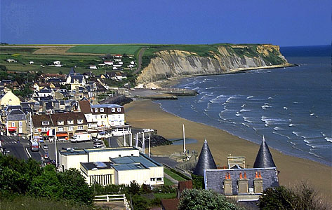 Arromanches-les-Bains og stranden i Normandie
