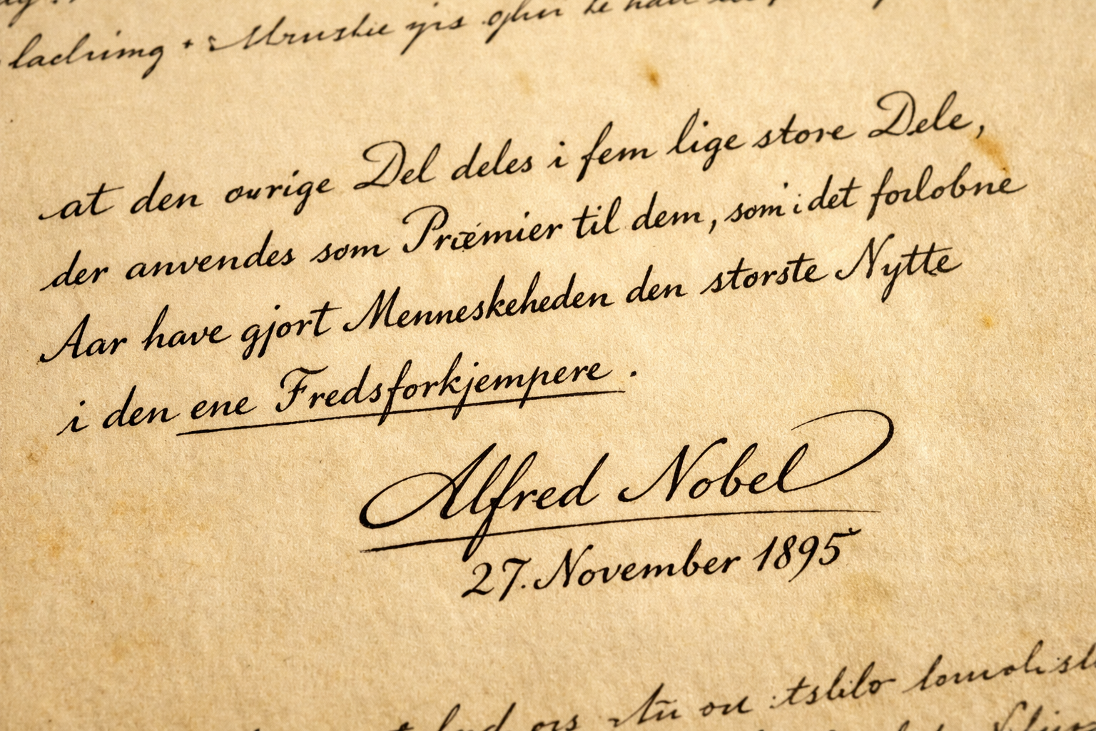 Illustrasjon Alfred Nobel testament signatur